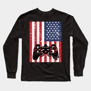 4th Of July Gamer Vintage American Flag Video Game Long Sleeve T-Shirt